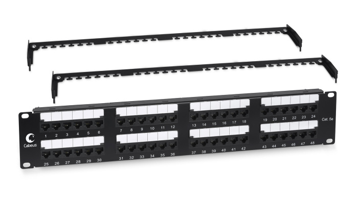 Патч-панель 19&quot; (2U), 48 портов RJ-45, категория 5e Cabeus (PL2-48-Cat.5e-Dual), Патч-панель 19&quot; (2U), 48 портов RJ-45, категория 5e Cabeus (PL2-48-Cat.5e-Dual)