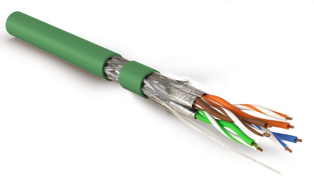 Hyperline SFTP4-C7A-S23-IN-LSZH-GN-500 (500 м), Кабель витая пара, экранированная S/FTP, категория 7A (1000MHz), 4 пары (23 AWG), одножильный (solid), LSZH (нг(А)-HF), зеленый Hyperline SFTP4-C7A-S23-IN-LSZH-GN-500 (500 м)
