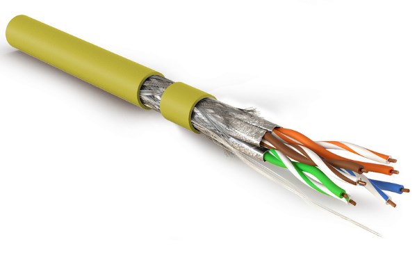 Hyperline SFTP4-C7A-S23-IN-LSZH-YL-500 (500 м), Кабель витая пара, экранированная S/FTP, категория 7A (1000MHz), 4 пары (23 AWG), одножильный (solid), LSZH (нг(А)-HF), желтый Hyperline SFTP4-C7A-S23-IN-LSZH-YL-500 (500 м)