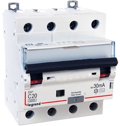 Legrand 411187, Выключатель автоматический дифференциального тока DX3 4P 20А (С) 30MA-AC Legrand 411187