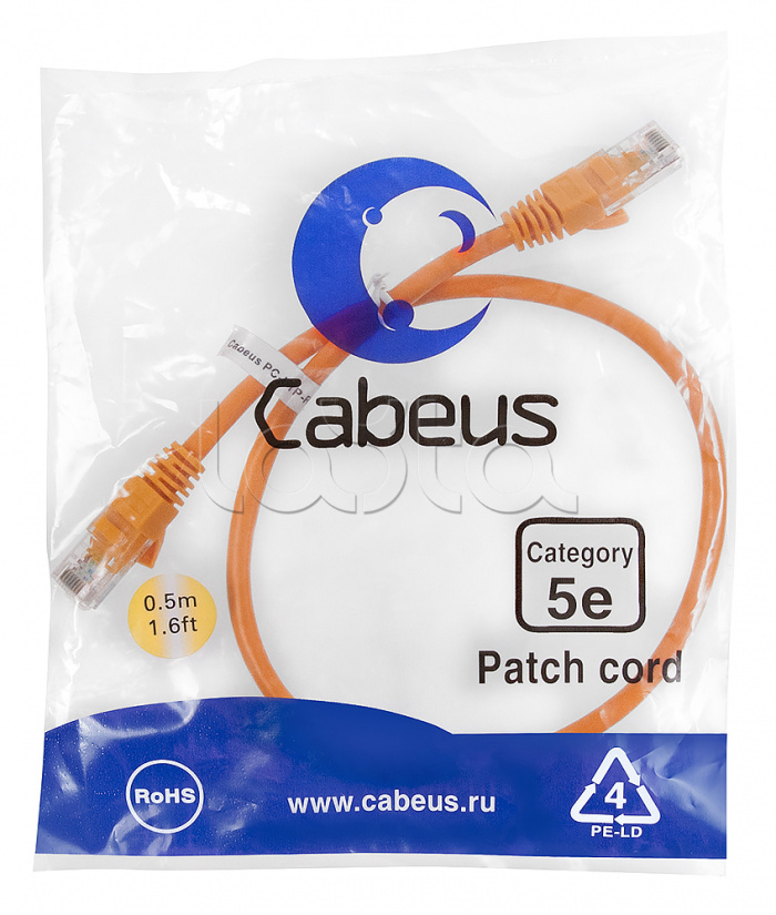 Патч-корд медный U/UTP кат.5е (0,5м) LSZH (оранжевый) Cabeus (PC-UTP-RJ45-Cat.5e-0.5m-OR-LSZH), Патч-корд медный U/UTP категория 5е (0,5м) LSZH (оранжевый) Cabeus (PC-UTP-RJ45-Cat.5e-0.5m-OR-LSZH)