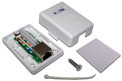 TWT TWT-SM1-45/S6-WH, Розетка настенная, 1 порт RJ-45, категория 6, экранированная, белая TWT TWT-SM1-45/S6-WH