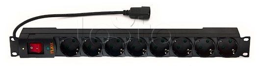 TLK TLK-RS08P2-BK, Блок розеток 1U, 8 розеток Schuko с фильтром TLK TLK-RS08P2-BK