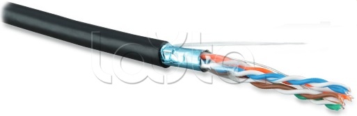 Hyperline FUTP4-C5E-S24-OUT-PE-BK-100, Кабель витая пара, экранированная F/UTP, категория 5e, 4 пары (24 AWG), одножильный (solid), экран - фольга, внешний, PE, -40°C–+60°C, черный Hyperline FUTP4-C5E-S24-OUT-PE-BK-100