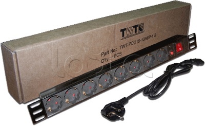 TWT TWT-PDU19-10A8P-1.8, Блок розеток 19&quot; 1U TWT TWT-PDU19-10A8P-1.8