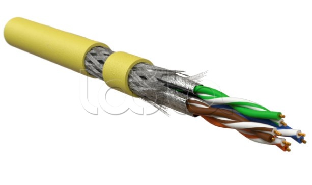 Hyperline ISFTP4-C6A-P26/7-PU-YL (500 м), Кабель для сетей Industrial Ethernet, категория 6A, 4x2x26 AWG, многопроволочные жилы (patch), S/FTP, PU, желтый ISFTP4-C6A-P26/7-PU-YL Hyperline (500 м)