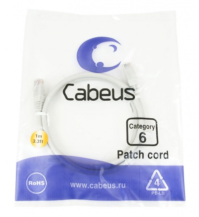 Шнур коммутационный 2xRJ-45/8P8C U/UTP кат.6 (1 м) Cabeus PC-UTP-RJ45-Cat.6-1m