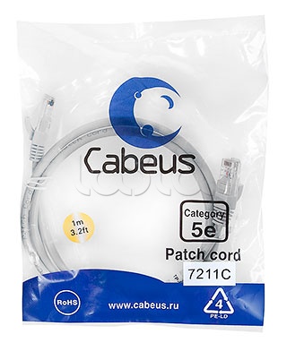 Cabeus PC-UTP-RJ45-Cat.5e-3m-GN, Шнур коммутационный RJ-45 кат.5е (3 м) Cabeus PC-UTP-RJ45-Cat.5e-3m-GN