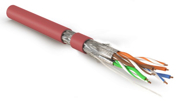 Hyperline SFTP4-C7A-S23-IN-LSZH-RD-500 (500 м), Кабель витая пара, экранированная S/FTP, категория 7A (1000MHz), 4 пары (23 AWG), одножильный (solid), LSZH (нг(А)-HF), красный SFTP4-C7A-S23-IN-LSZH-RD-500 Hyperline (500 м)