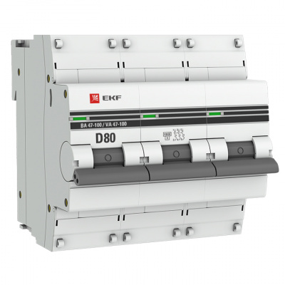 EKF mcb47100-3-80D-pro, Автоматический выключатель 3P 80А (D) 10kA ВА 47-100 EKF PROxima (mcb47100-3-80D-pro)