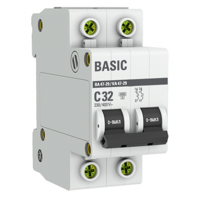 EKF mcb4729-2-32C, Автоматический выключатель 2P 32А (C) 4,5кА ВА 47-29 EKF Basic (mcb4729-2-32C)
