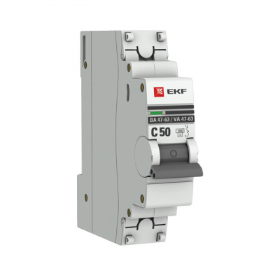 EKF mcb4763-1-50C-pro, Автоматический выключатель 1P 50А (C) 4,5kA ВА 47-63 EKF PROxima (mcb4763-1-50C-pro)