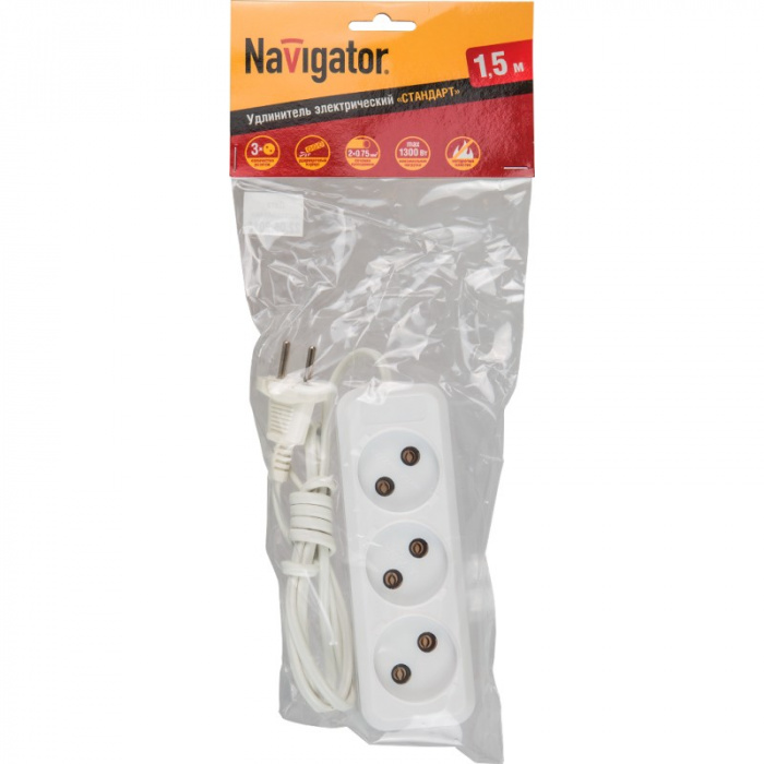 Navigator 71 450 NPE-S1-03-500-X-2x0.75 б/з 3 гн. ШВВП 5м, Удлинитель Navigator 71 450 NPE-S1-03-500-X-2x0.75 б/з 3 гн. ШВВП 5м