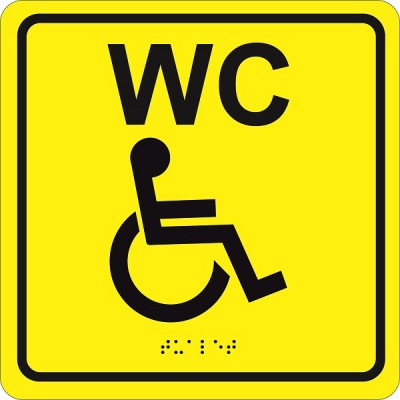 Табличка тактильная Hostcall MP-010Y3  &quot;Туалет для инвалидов&quot; (200x200мм) желтый