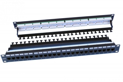Патч-панель 19&quot;, 1U, 24 порта RJ-45, категория 6, Dual IDC, цвет черный Hyperline PP3-19-24-8P8C-C6-110D