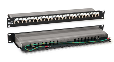 Патч-панель 19&quot;, 1U, 24 порта RJ-45 полн. экран., категория 6, Dual IDC, цвет черный Hyperline PP3-19-24-8P8C-C6-SH-110D