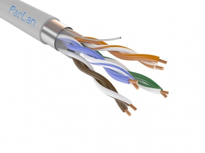 Огнестойкий кабель парной скрутки для СОУЭ, СКС и IP-сетей имеет 2 пары жил диаметром 0,52 мм (24 AWG), категория 5e ParLan F/UTP Cat5e PVCLS нг(A)-FRLS 2х2х0,52 Паритет (305 м)